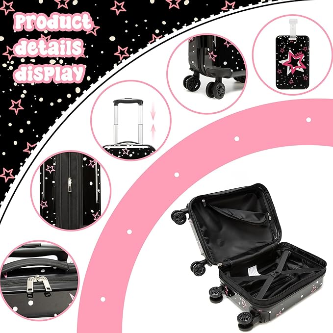 Kid's Luggage Set 2 Piece Suitcase Set Hardside Luggage with Spinner Wheels Girls Carry on Toddler Travel Rolling Suitcase with Neck Pillow Airline Approved