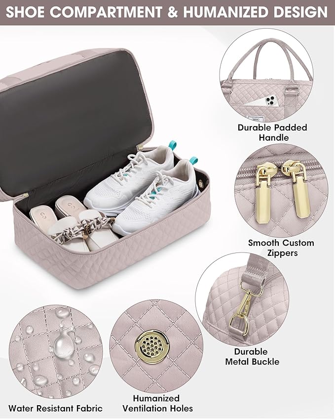 Weekender Bags for Women Travel Bag - Duffle Bag with Shoe Compartment Carry on Overnight Bag for Women Hospital Bags for Labor and Delivery 2Pcs Set Nude Pink