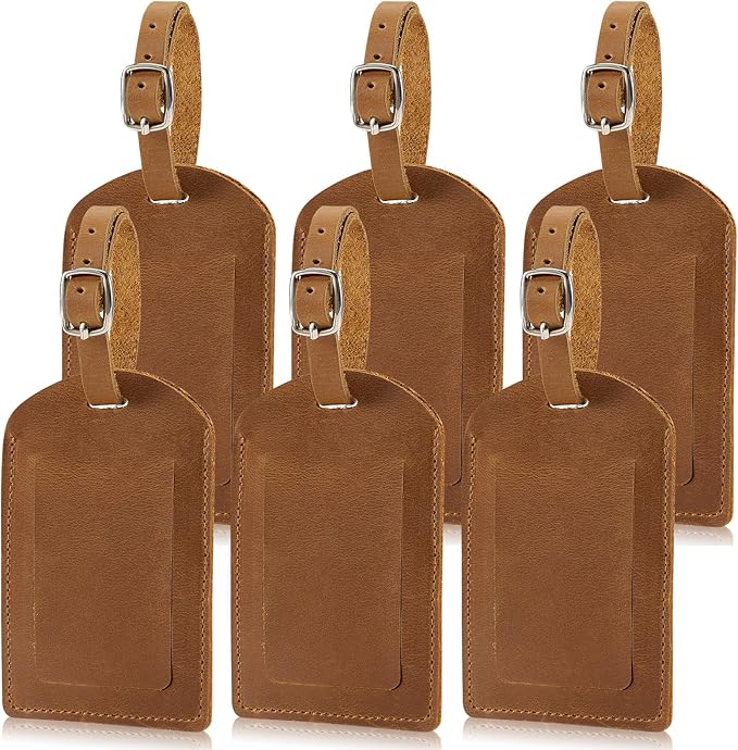 Ringsun Genuine Leather Luggage Tag for Suitcases ID Tags Bag Tags for Luggage (6 Pack)