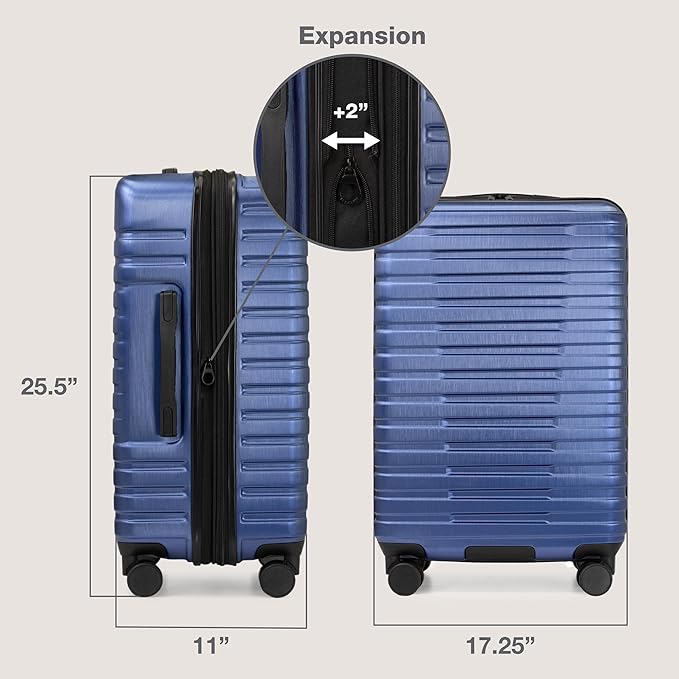 U.S. Traveler Boren Expandable Hardside Rugged Travel Luggage with 8 Spinner Wheels, Navy, Checked-Medium 26-Inch
