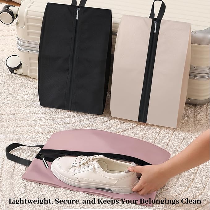 Shoe Bags for Travel Large Capacity Oxford Fabric Portable Shoe Bags, Multi-Functional Dust-Proof and Waterproof Men & Women Travel Shoe Bag for Packing in Suitcase(Pink, 1-Pack)
