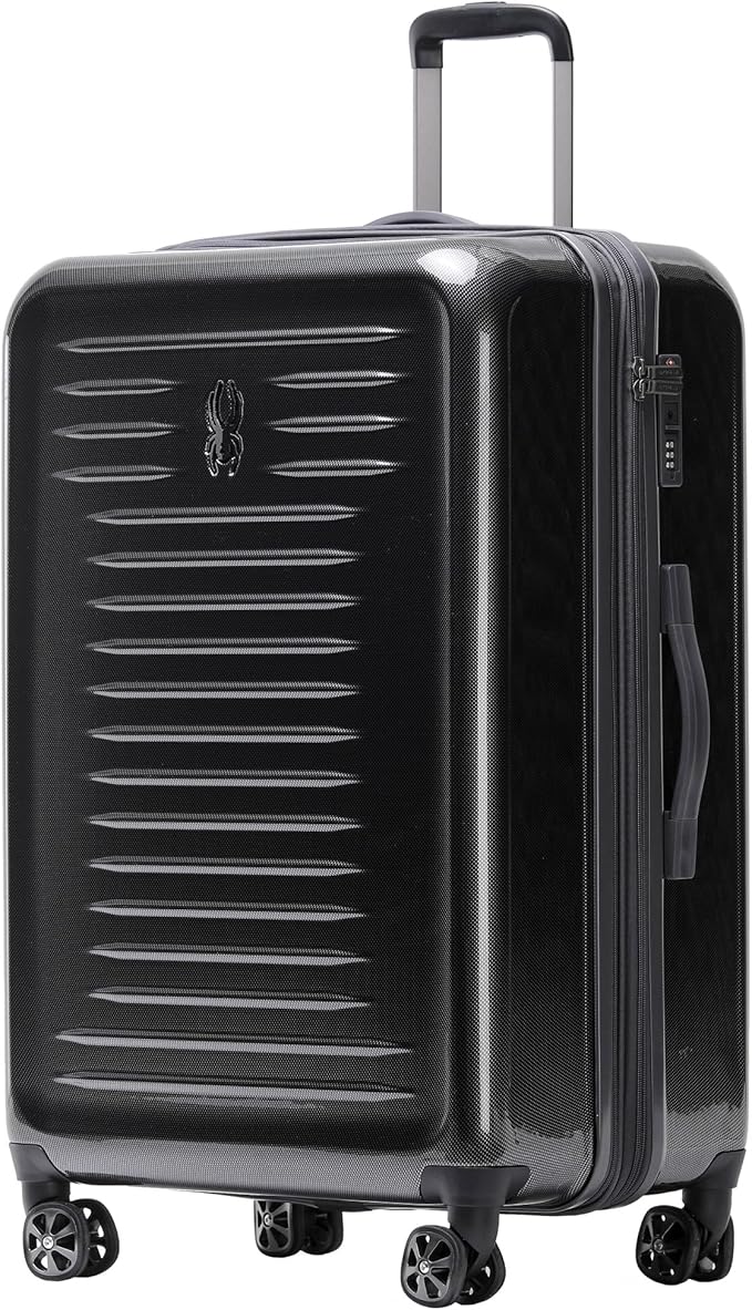 Spyder Rails Expandable Hardside Upright Suitcase with 360° Spinner Wheels, TSA Approved Lock (Black, Large Checked)