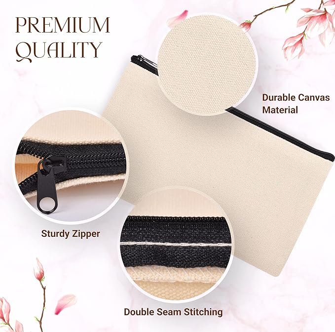 Cruleen 20 PCs Blank Canvas Zipper Pouch Bulk, Makeup Bags Bulk Pencil Pouch with Zipper–Multi-Purpose DIY Crafts Toiletry Canvas Bags Case for Sublimation, Embroidery, Stationery & Cosmetic Storage