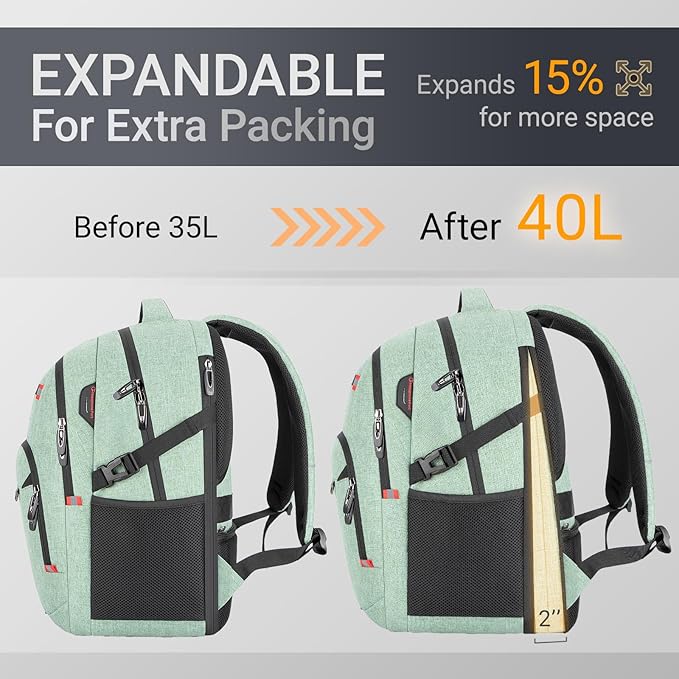 40L Expandable Laptop Backpack, Anti-thief Travel Backpack, Airline Approved Business Waterproof Carry on Luggage, Fits 15.6" Laptop for Men Women