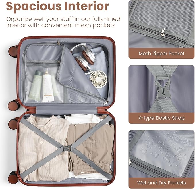 YAMTION Luggage Sets 6 Piece,Hardside 20In Suitcase with Spinner Wheels,TSA Lock,Carry On Suitcase Travel Essentials for Personal Items