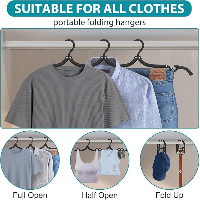 15 Pcs Travel Hangers Portable Foldable Travel Hanger Organizer, Plastic Cruise Ship Accessories Essentials Clothes Hanging Rack Folding Hangers for Traveling Camping Flying RV Europe Suitcase, Black