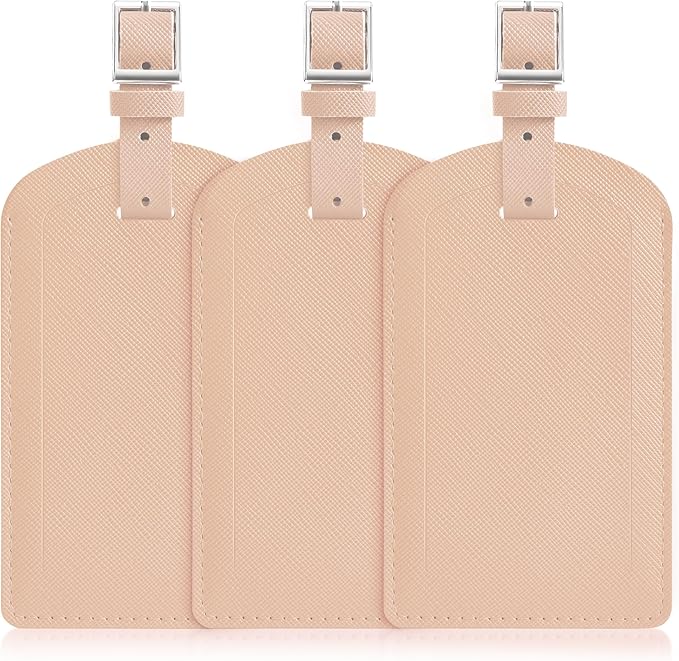3 Pack Luggage Tags for Suitcases, TSA Approved Bag Tags, Baggage Tags with Privacy Protection, Travel Essentials Luggage Accessories, Pale Pink