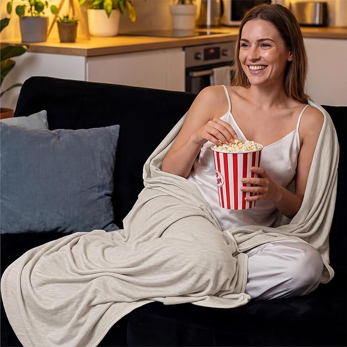 Bedsure Oat Beige Cooling Blanket for Hot Sleepers - Summer Cold Throw Blanket for Bed, Arc-Chill Lightweight Summer Bedding, Cool Thin Ice Cold Cooled Throws with Rayon Derived from Bamboo, 50x70