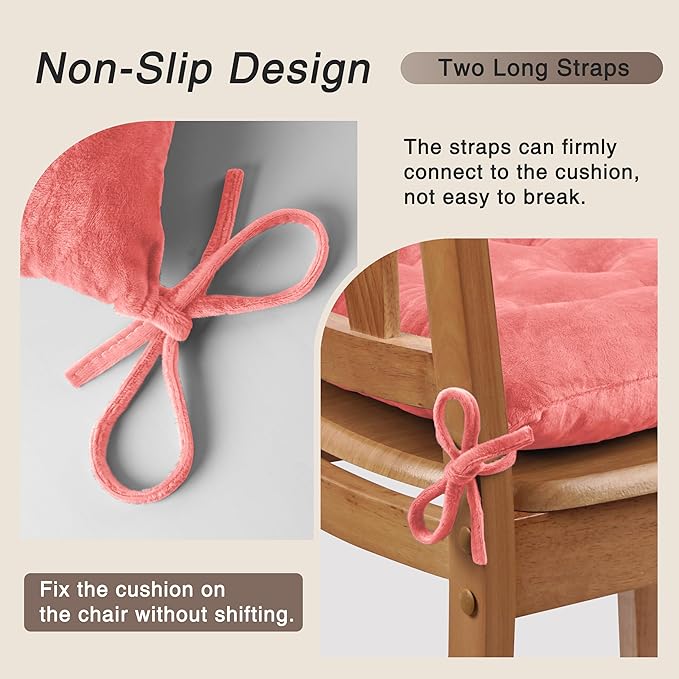 OVOV 4 Pack Chair Cushions for Dining Chairs Soft Seat Cushions for Kitchen Desk Chairs Square Chair Pads with Ties (15.5"x15.5" Pink)