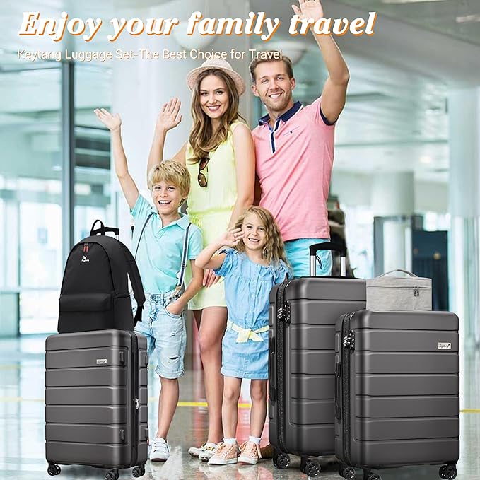 Explorer Luggage Set, Lightweight Hardside Suitcase, Expandable Carry-On Luggage with Travel Backpack & Cosmetic Makeup Bag, 5-Piece Set (20in/24in/28in), Grey