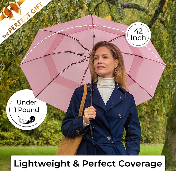 TUMELLA Strongest Windproof Travel Umbrella (Compact, Superior & Beautiful), Small, Wind-Tested, Light & Portable, Automatic Folding Rain Umbrella, Durable Premium Grip, Fits Car and Backpack