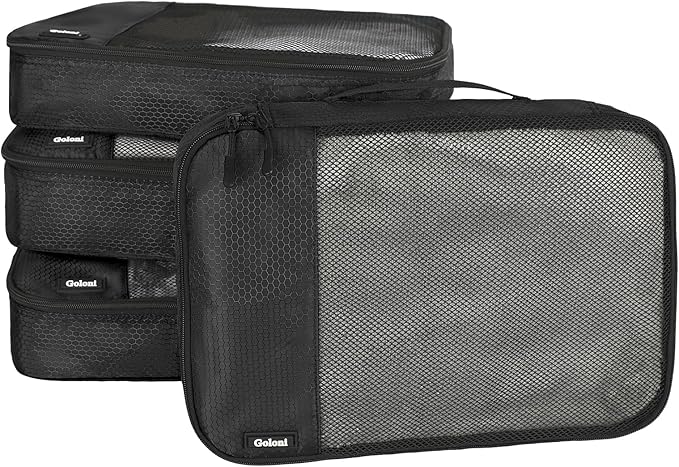 Packing Cubes for Travel Essentials,4 Set Packing Cubes for Suitcases,Lightweight Mesh Luggage Organizer Bag,Black