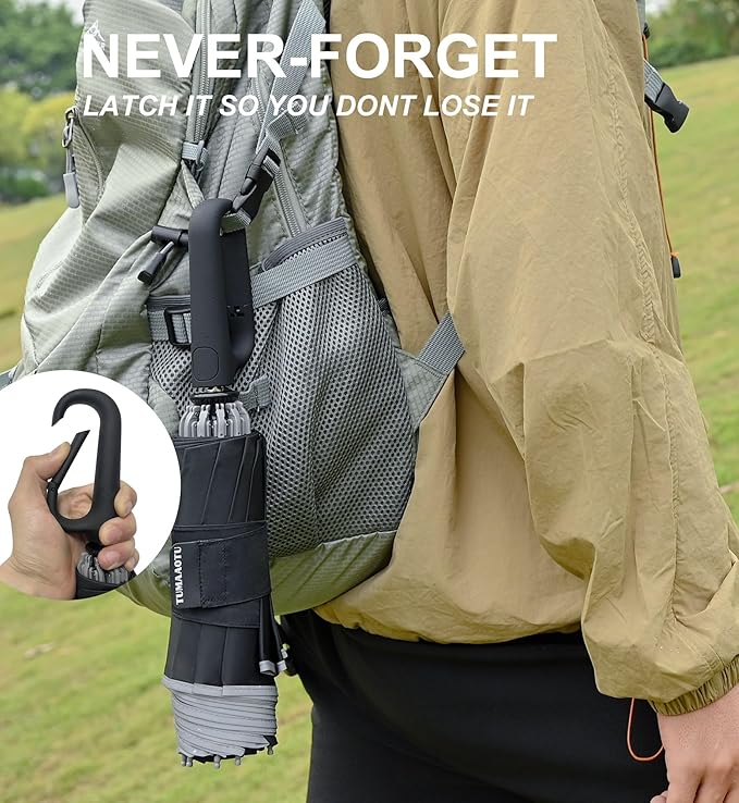 QWB TUMAAOTU Inverted Umbrella with Carabiner Handle, Compact Wind Proof Umbrellas For Rain and Sun Protection, Portable Reverse Folding Umbrella, Car Umbrella for Women Men, 10 Ribs