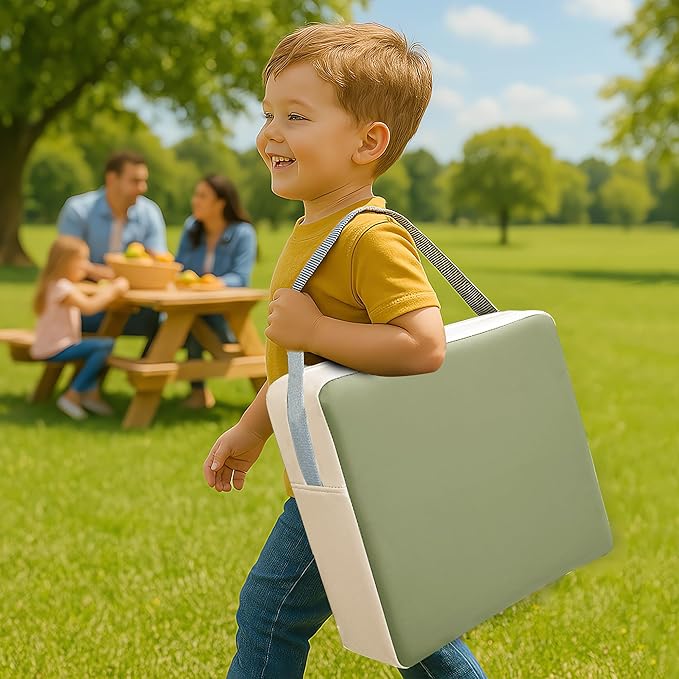 Toddler Booster Seat Dining Table Kitchen Chair, Waterproof Anti-Scratch PU Cushion, Non-Slip Bottom, Adjustable Buckle Straps, Easy Clean Portable Seat Cushion (Green)