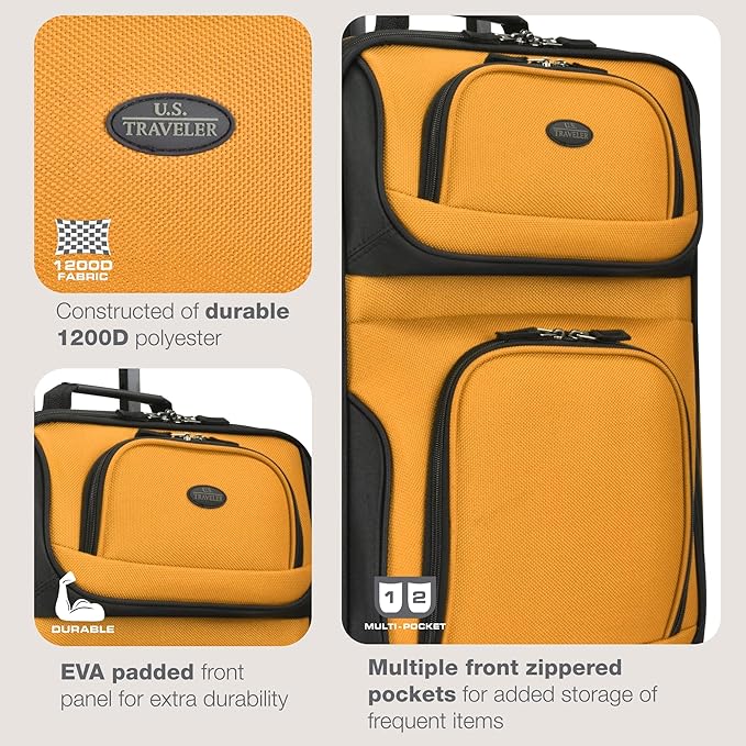 U.S. Traveler Rio Lightweight Softside Rolling Carry-on Suitcase, 2-Wheel Single, Orange