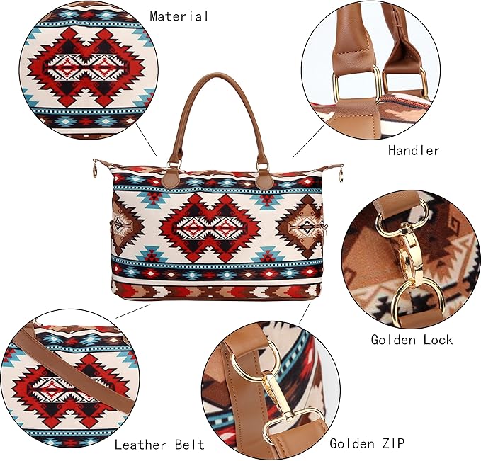 Weekender Bag Duffle Bag For Women Large Travel Tote Bag Overnight Weekend Bags With Shoulder Strap Cow Leopard Atzec…
