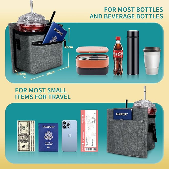 Travel Luggage Cup Holder, Liveagain Drink Caddy, Luggage Cup Holder Attachment, Free Hand Suitcase Drink Carrier for Drinks Beverages, Coffee, Bottles, Snack (Gray)