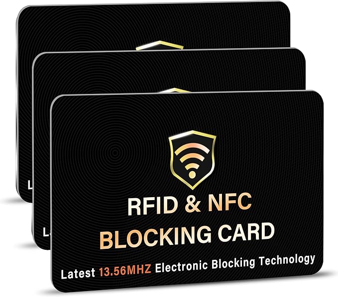 SaiTech IT 3 Pack RFID Blocking Card, One Card Protects Entire Wallet Purse, NFC Contactless Bank Debit Credit Card Protector ID ATM Guard Card Blocker–(Black)