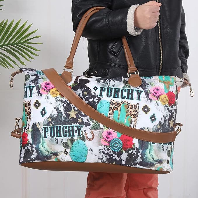 Weekender Bag Duffle Bag For Women Large Travel Tote Bag Overnight Weekend Bags With Shoulder Strap Cow Leopard Atzec…