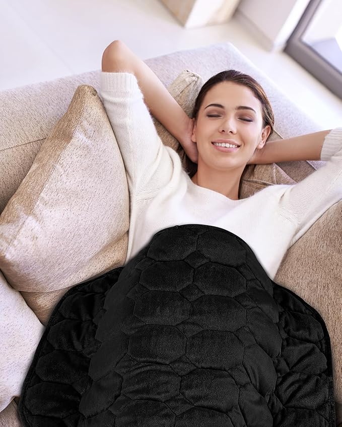 Topblan Weighted Lap Blanket 7lbs for Adults, Small Weighted Blanket Throw for Napping, Relaxation, Calming and Travel, Skin Friendly & Machine Washable for All-Season Sleeping, Black 24x29 inches
