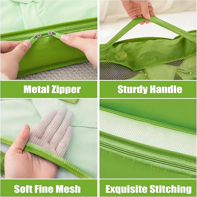 6 Set Packing Cubes for Travel Luggage Packing Bags Reusable Waterproof Suitcase Organizer Bags Set with Shoe Bag and Toiletry Bag (Green)