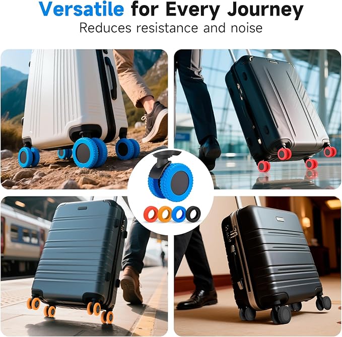Upgraded 16 Pcs Luggage Wheel Covers, Silicone Protective Covers for 2-2.4" Suitcases Spinner Wheel, Wear-Resistant, Anti-Noise, Thickened Protector, Travel Accessories (Blue)
