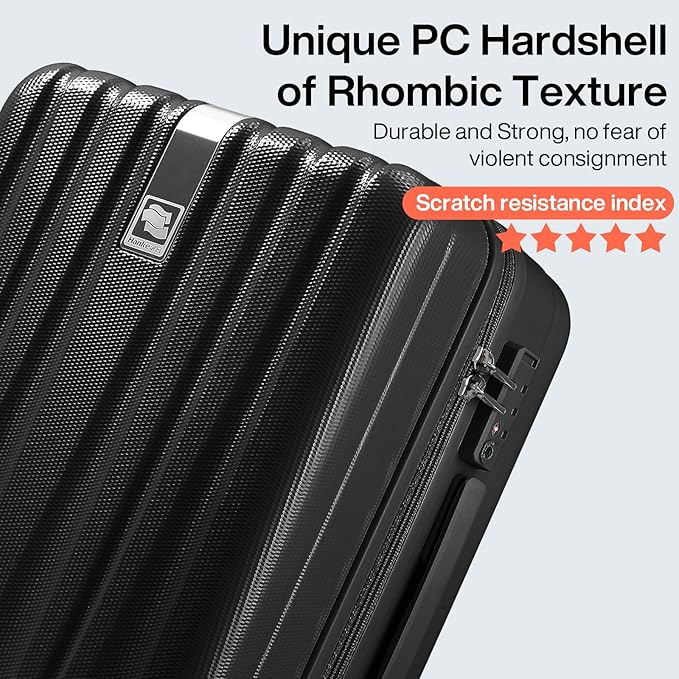 Hanke Luggage Sets 2 piece Carry On Luggage with Wheels PC Hard Shell Suitcases Lightweight Checked Travel Luggage Large Travel Suitcase Woman Men 20/29 Inch(Jet Black)
