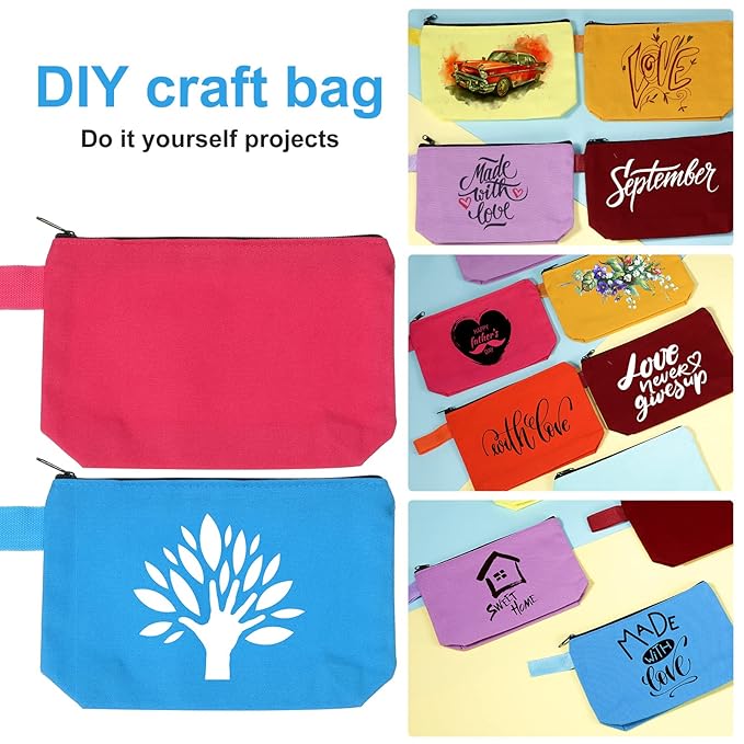 Saintrygo 30 Pcs Canvas Makeup Bags Bulk for Women Cosmetic Bags Small Travel Canvas Zipper Pouch Blank DIY Multipurpose Toiletry Hygiene Pouch for Women Purse Pencil Case(Classic,8.7 x 5 x 1.8 Inch)