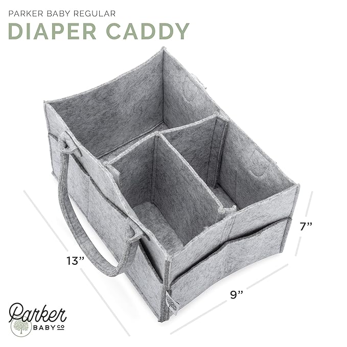 Parker Baby Diaper Caddy - Nursery Storage Bin and Car Organizer for Diapers and Baby Wipes - Gray, Regular