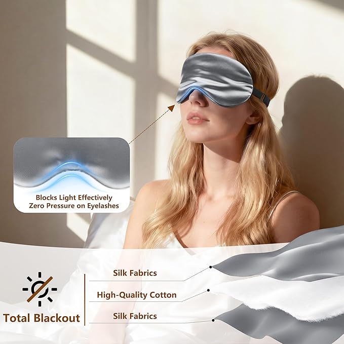 Sleep Mask Silk Eye Mask for Men Sleeping Mask, Adjustable Elastic Strap for Night Shading Sleep Mask, Soft and Comfortable for Both Men and Women (Grey)