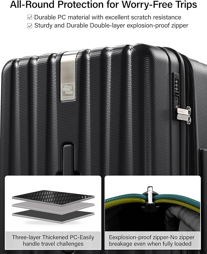 Hanke 24 Inch Plus Expandable Luggage Large Suitcases with Wheels, Medium Checked Luggage Hard Shell Suitcases, PC Trunk Luggage Extra Large Suitcase with Lock for Women Men(Jet Black)