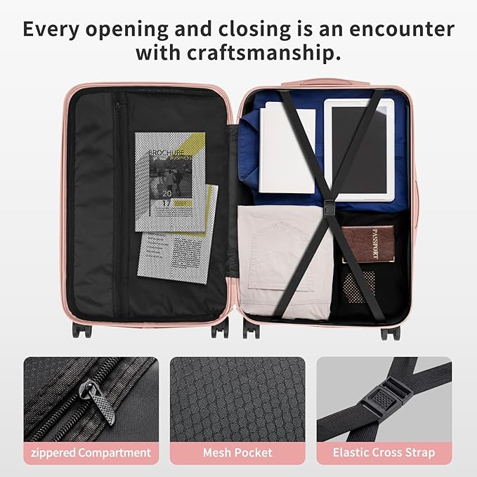 Karl home Luggage Sets 4 Piece, PP Hard Case Suitcase Set with Built-in Lock Spinner Wheels, Lightweight Durable Carry on Luggage for Business Travel - Rose Gold (16/20/24/28")