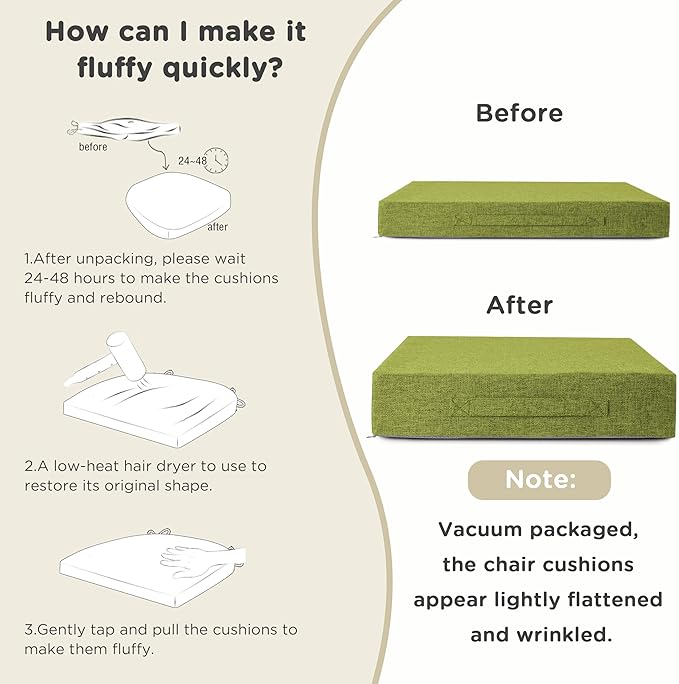 AddGrace Recliner Cushions for Elderly Thick Seat Cushion 20"x20"x4" Chair Pads with Non Slip Backing and Washable Cover for Couch Armchair Chairs Green