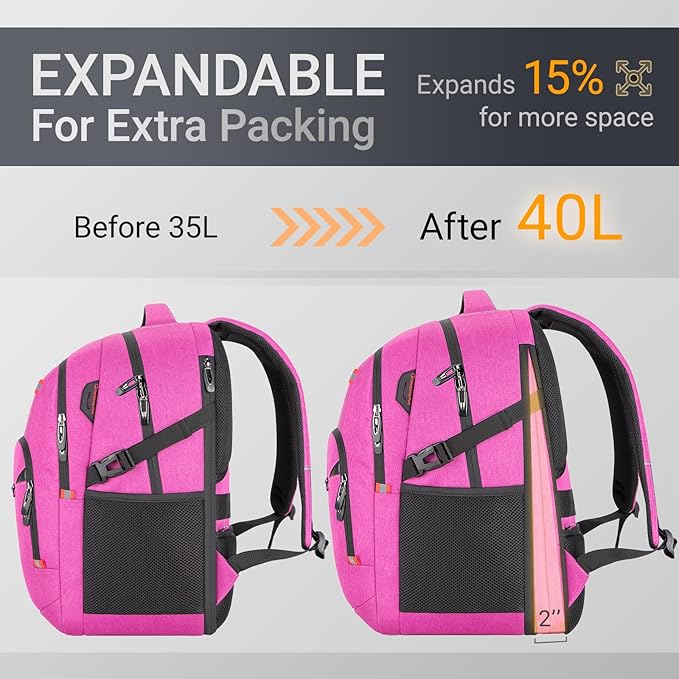 40L Expandable Laptop Backpack, Anti-thief Travel Backpack, Airline Approved Business Waterproof Carry on Luggage, Fits 15.6" Laptop for Men Women