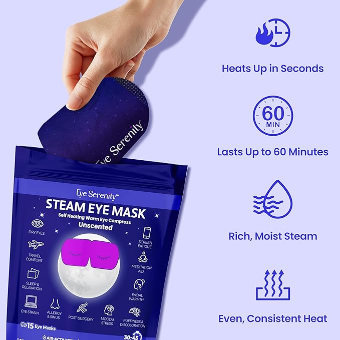 Lure Essentials Steam Eye Mask by Eye Serenity Self-Heating Warm Compress, 30-Pack, Unscented, Dry Eye Relief, Perfect for Self-Care, Ideal for Office, Travel & Nightly Relaxation, Calm Sleep