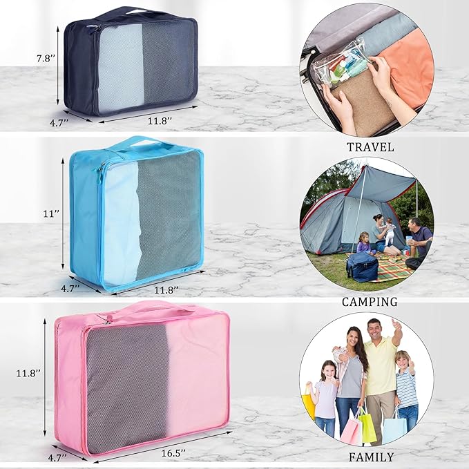 Tudomro 12 Pcs Large Packing Cubes Luggage Organizers for Suitcase Mesh Travel Organizer Bags Travel Packing Organizers for Traveling Camping Hiking