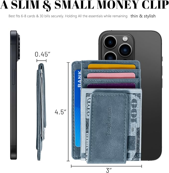 Toughergun Slim Wallet for Men RFID Blocking Money Clip, Minimalist Front Pocket Credit Card Holder, Magnetic Thin Mens Wallets with ID Window