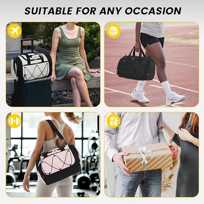Vorspack Gym Bag for Women - 15 Inches Small Duffle Bag for Travel Lightweight Duffel Bag Personal Item Travel Bag Weekender Bag for Travel Sports Gym - Beige