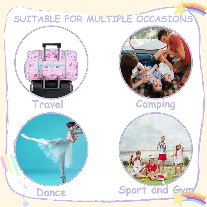Kids Duffle Bag Girls Women Travel Bag Gifts Overnight Bags for Girls Women Kids Gym Dance Bags with Shoes Compartment