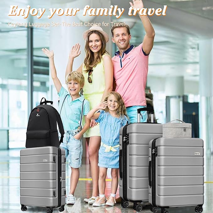 Explorer Luggage Set, Lightweight Hardside Suitcase, Expandable Carry-On Luggage with Travel Backpack & Cosmetic Makeup Bag, 5-Piece Set (20in/24in/28in), Silver