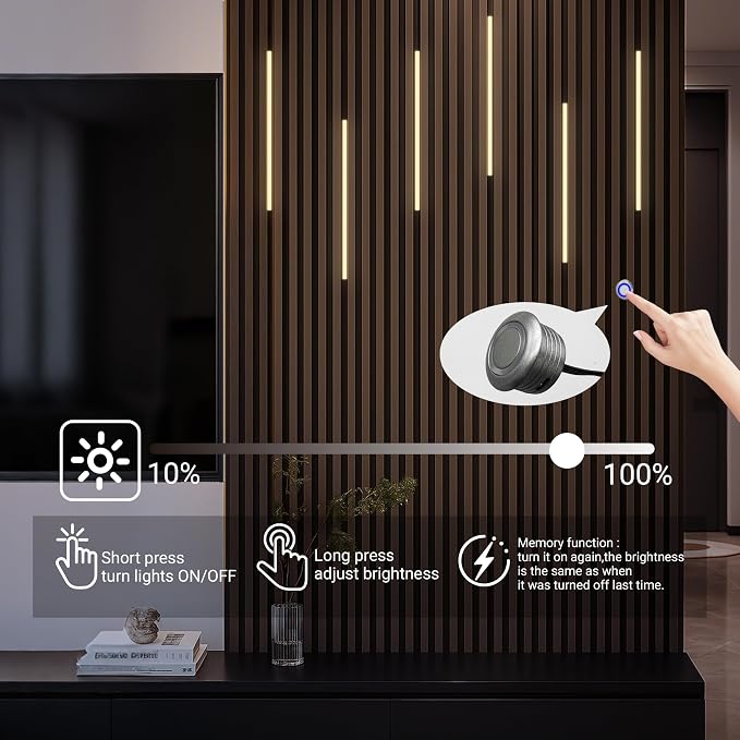 HAMRVL Black Wall Panel Lights, 6PCS 16-Inch 3000K Warm White Slat Wall Lights with Touch Switch, Self-Adhesive Dimmable Wall Slat Lights for Living Rooms, Bedrooms, Kitchen Cabinets, Slat Wall Panels