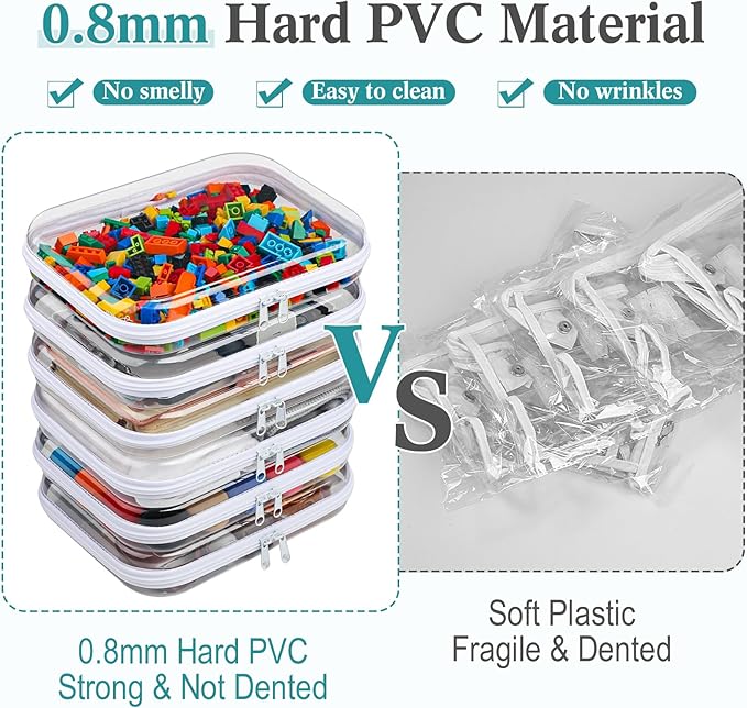 Sanwuta 6 Pcs Clear Hard Zipper Case Plastic Zipper Pouches Transparent Makeup Bag Pencil Case Pouches Toiletry Diaper Bag for Travel Toy Storage Organizer Bins(White,9.84 x 7.87 x 2 Inch)