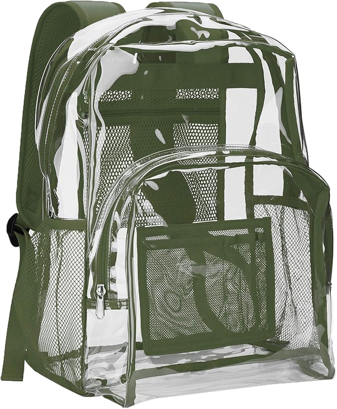 Vorspack Clear Backpack Heavy Duty PVC Transparent Backpack with Reinforced Strap Stitches & Large Capacity for College Workplace Security - Green
