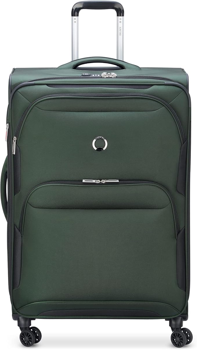 DELSEY PARIS Sky Max 2.0 Softside Expandable Luggage with Spinner Wheels, Green, Checked-Large, 28 Inch
