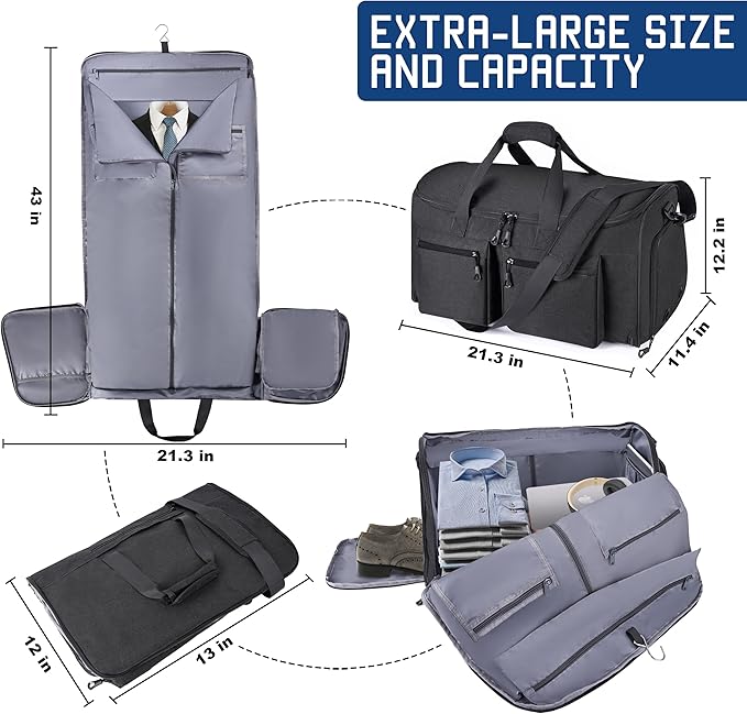 HILOMON Convertible Duffle Bags for Travel Carry On Suit Duffle Bags with Shoulder Strap 2 in 1 Hanging Garment Duffle Bag for Men Women