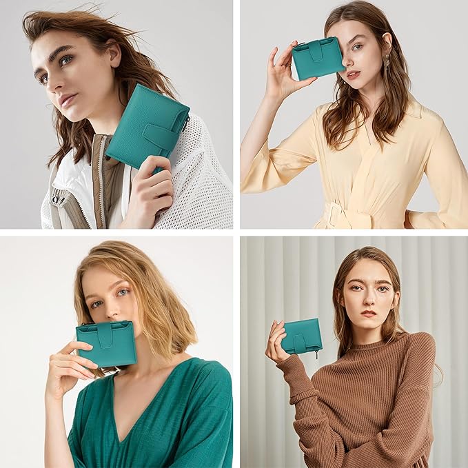 Airkit Small Wallet Women RFID Blocking Leather Bifold Compact Card Holder Wallet for Women with Zipper Coin Pocket 4 ID Window
