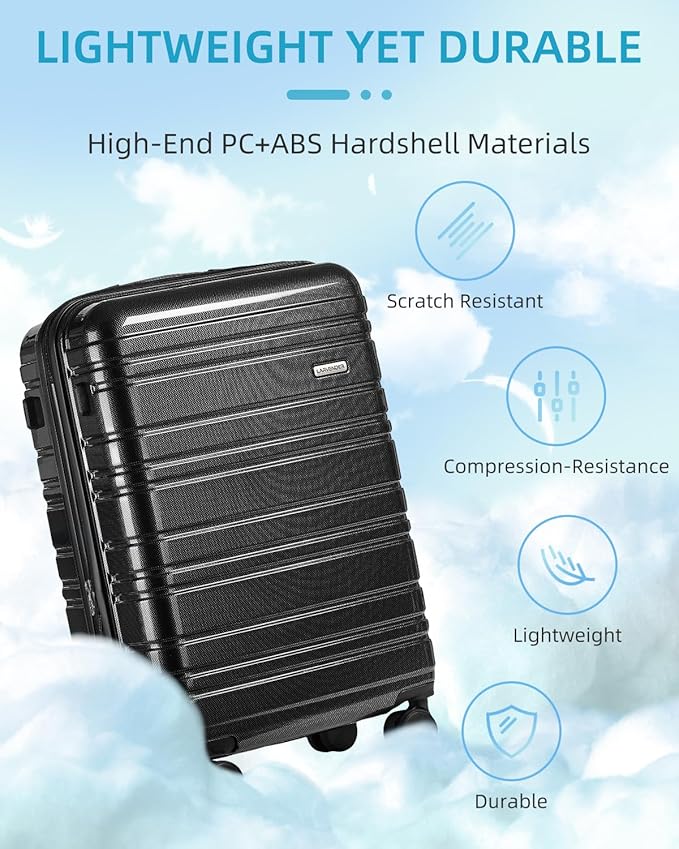 LARVENDER Luggage Sets 6 Piece Hardside Expandable Suitcase with Wheels TSA Lock, PC+ABS Hardshell Lightweight Travel Luggage Sets for Women, Glossy Black