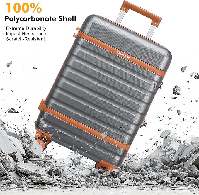 Luggage Sets 3 Piece with Spinner Wheels, Lightweight PC Hardside Suitcase with TSA Lock & YKK Zippers, 20 Inch Carry On Luggage with Travel Bag for Men and Women, Grey