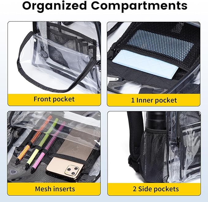 Vorspack Clear Backpack Heavy Duty PVC Transparent Backpack Extra Large Clear Backpacks with Reinforced Strap for College Workplace Security - Pink