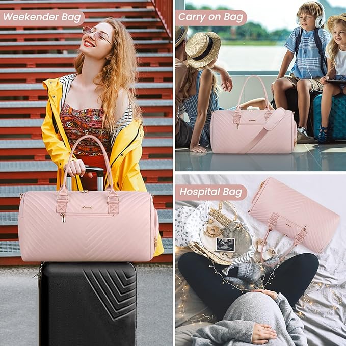 LOVEVOOK Travel Duffle Bag, Weekender Bag for Women with Toiletry Bag, Carry on Overnight Bag with Shoe Compartment, Gym Duffel Bag with Wet Pocket, Mommy Hospital Bags for Labor and Delivery